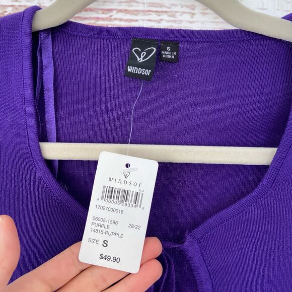 Windsor S Purple Cutout Long Sleeve Fitted Short Mini Knit Sweater Dress - Picture 8 of 9